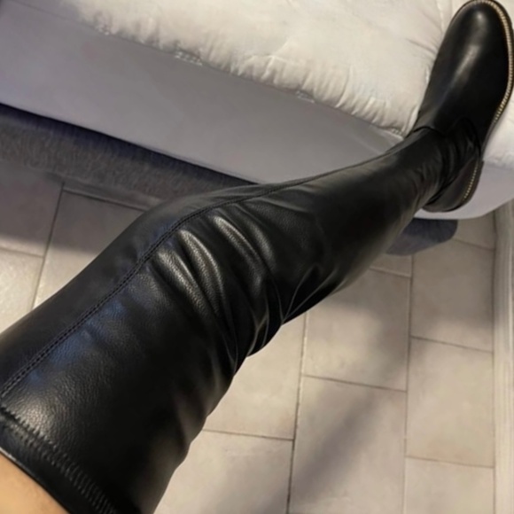 ASOS Design Kate Flat Over the Knee Faux Leather Black Boots - Size 6 - Picture 5 of 12